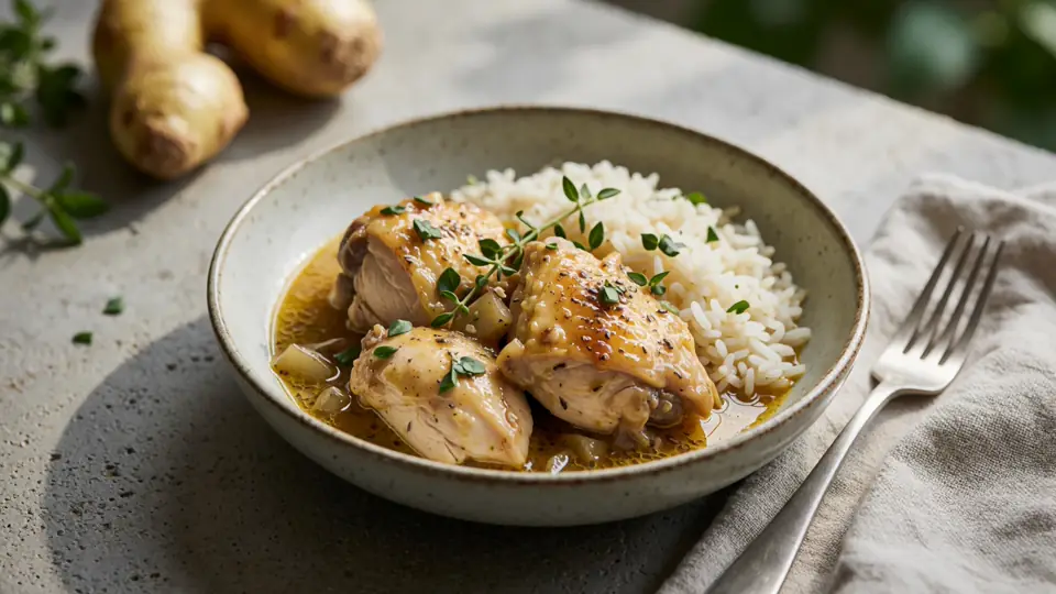 Illustration naturelle sans portrait pour Recette de poulet au gingembre : Rapide, juteuse et parfumée