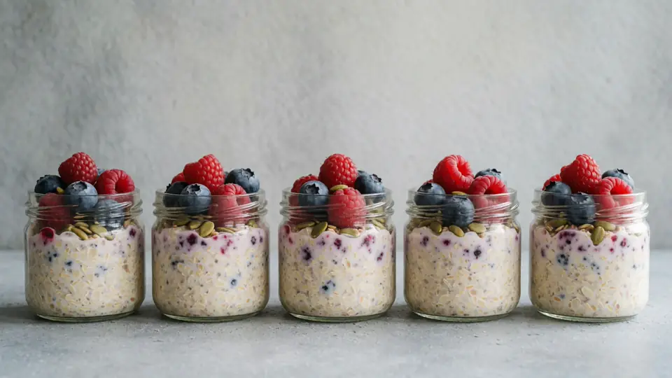 Illustration naturelle sans portrait pour Overnight oats : Recettes protéinées et astuces pour tenir jusqu'au déjeuner