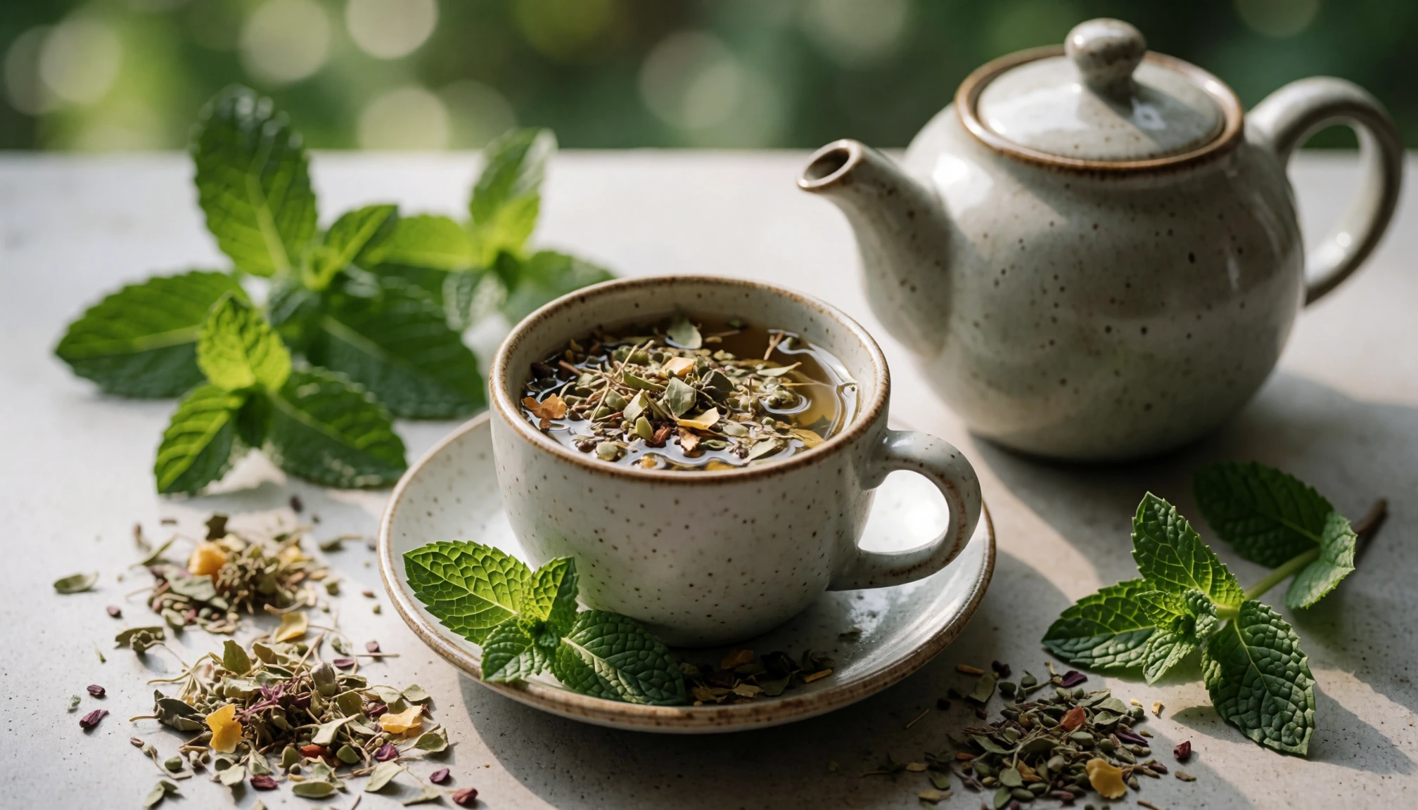 Illustration naturelle sans portrait pour Bienfaits d'une infusion : préparation, choix des plantes et précautions