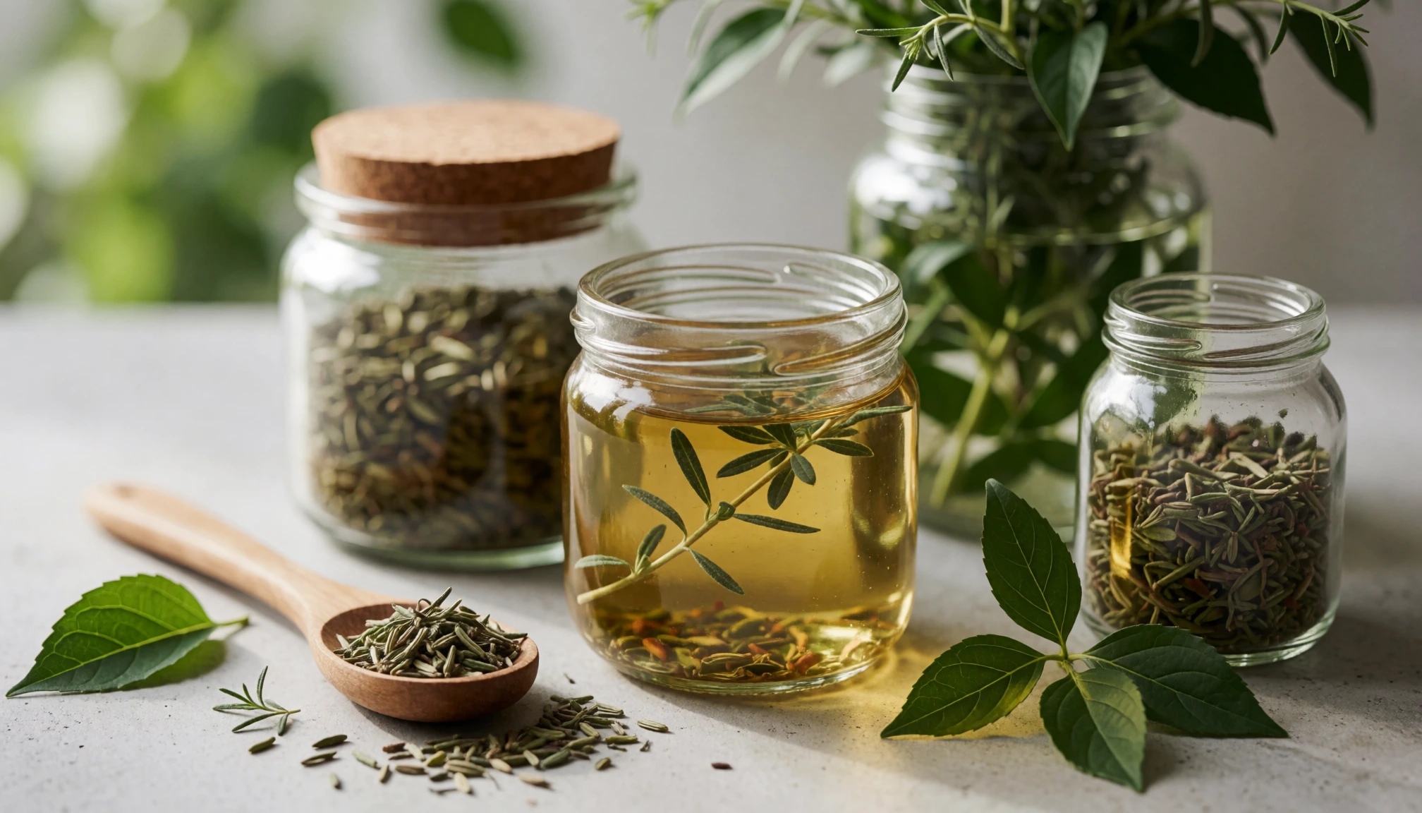 Scène éditoriale sans texte liée à Bienfaits d'une infusion : préparation, choix des plantes et précautions