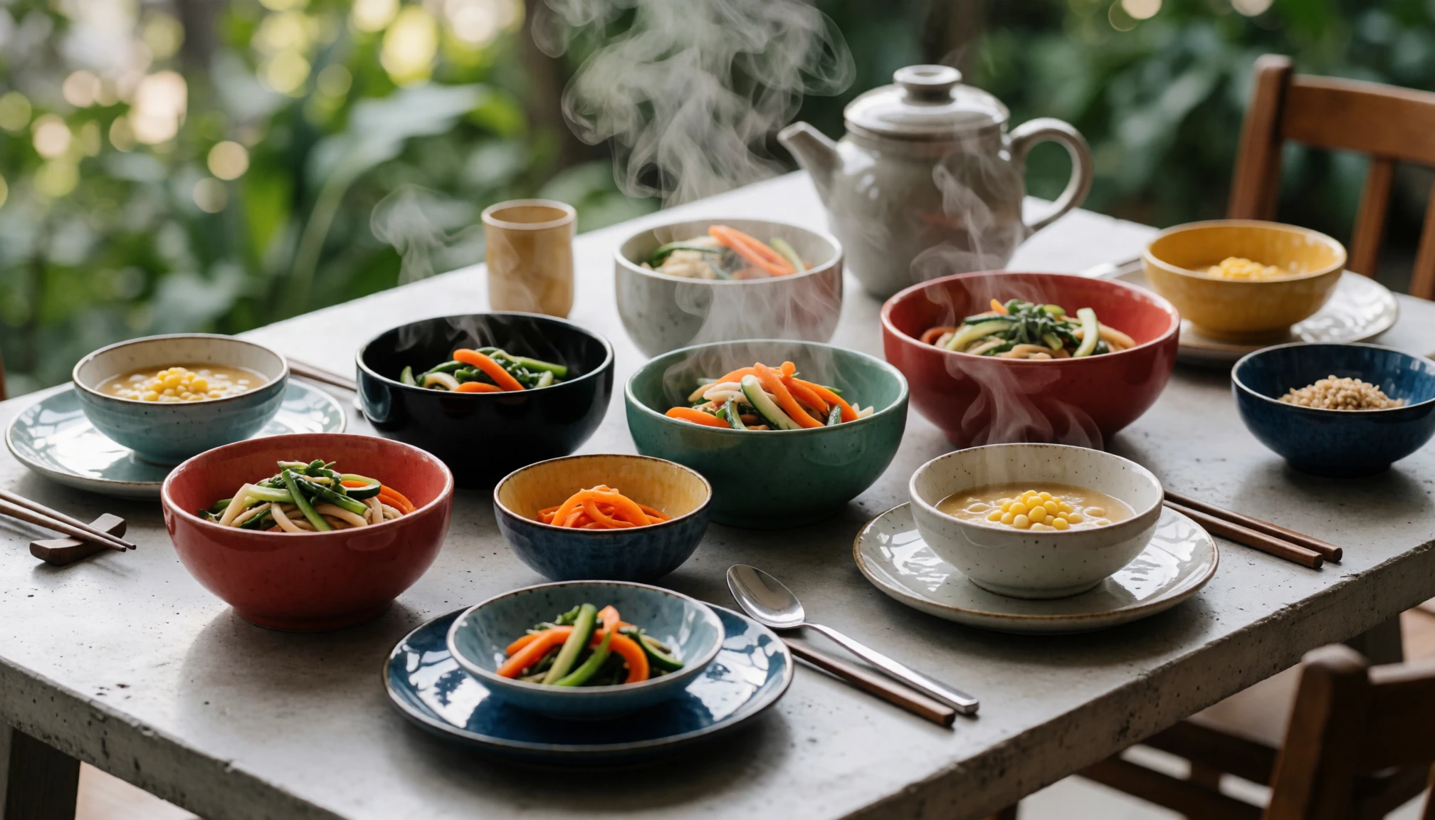 Scène éditoriale sans texte liée à Cuisine coréenne : Recettes maison, ingrédients et astuces pratiques