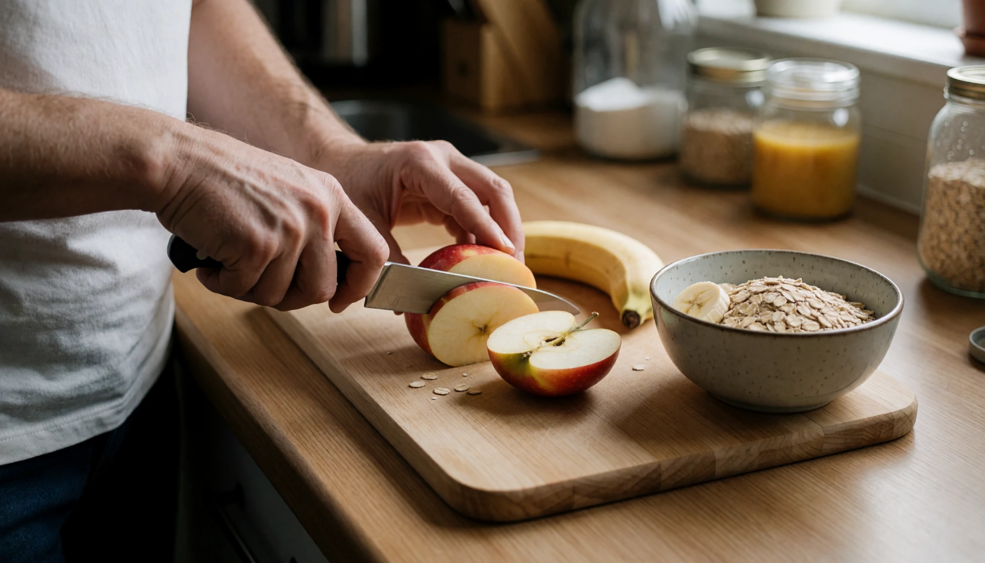 Préparation naturelle d’un petit-déjeuner aux fruits et aux flocons d’avoine