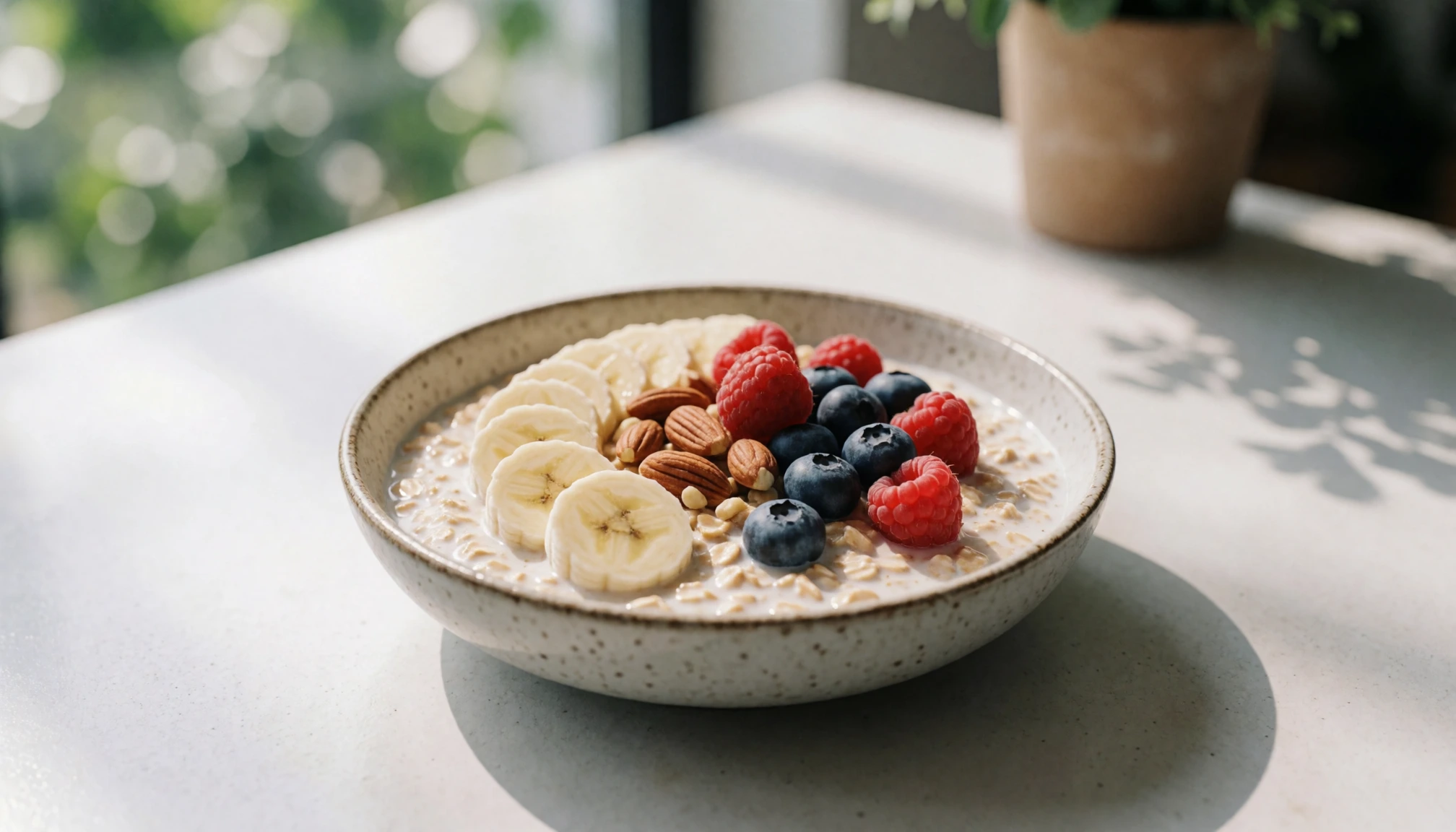 Scène éditoriale sans texte liée à Overnight oats : Recettes protéinées et astuces pour tenir jusqu'au déjeuner