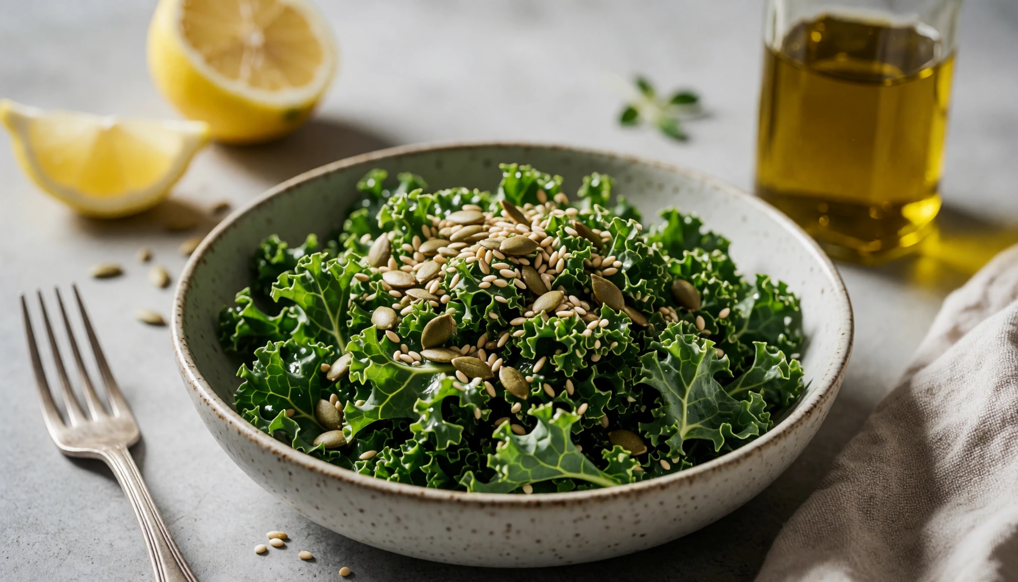 Illustration naturelle sans portrait pour Recette chou kale croustillant pour une salade saine et rapide