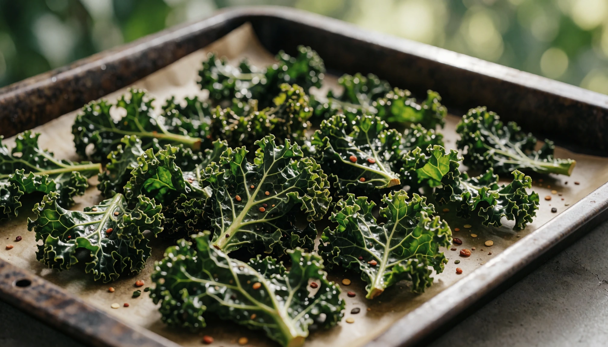 Détail naturel sans personne autour de Recette chou kale croustillant pour une salade saine et rapide